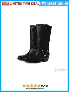 Vegan Leather Harness Motorcycle Boot Square Toe Block Heel Mid-Calf